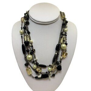 Vintage Lia Sophia 6 Strand White Black & Clear Beaded Necklace (1951)